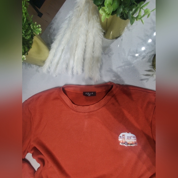 2 DYE 4 Très beau hoodie crewneck orange brûlé avec motif camping au devant - Picture 3 of 6